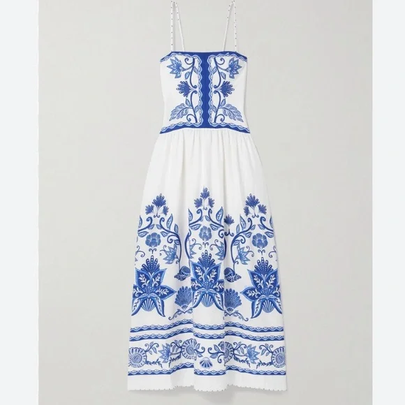 NEW FARM Rio Off-White Shell Garden
Midi Dress Beaded Straps Linen Blue Size XL - Picture 6 of 16